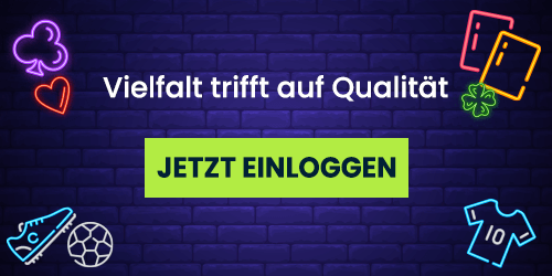 neon banner mit login button und spiel symbolen